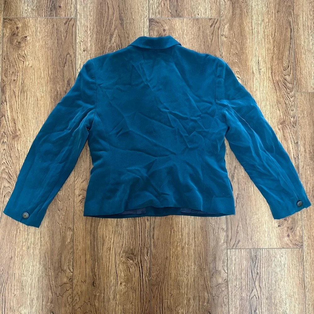 Vintage 90s Rena Rowan for Saville Petite Teal 100% Silk Blazer Jacket 8P Retro‎